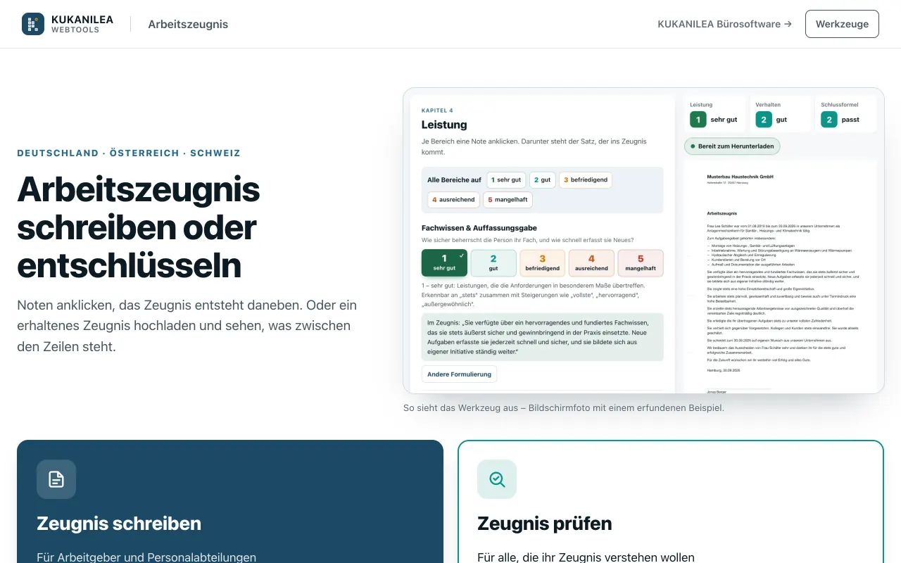 Anwendungsansicht von Arbeitszeugnis erstellen & prüfen