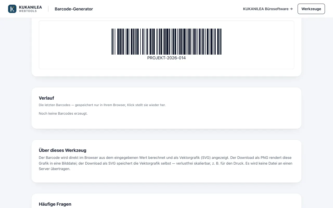 Anwendungsansicht von Barcodes