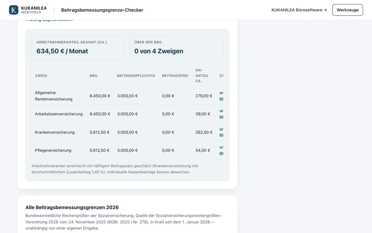 Anwendungsansicht von Beitragsbemessungsgrenze
