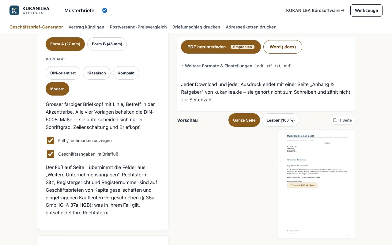Anwendungsansicht von Musterbriefe & Kündigungen