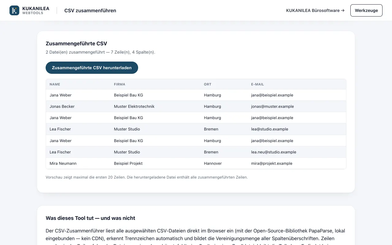 Anwendungsansicht von CSV zusammenführen