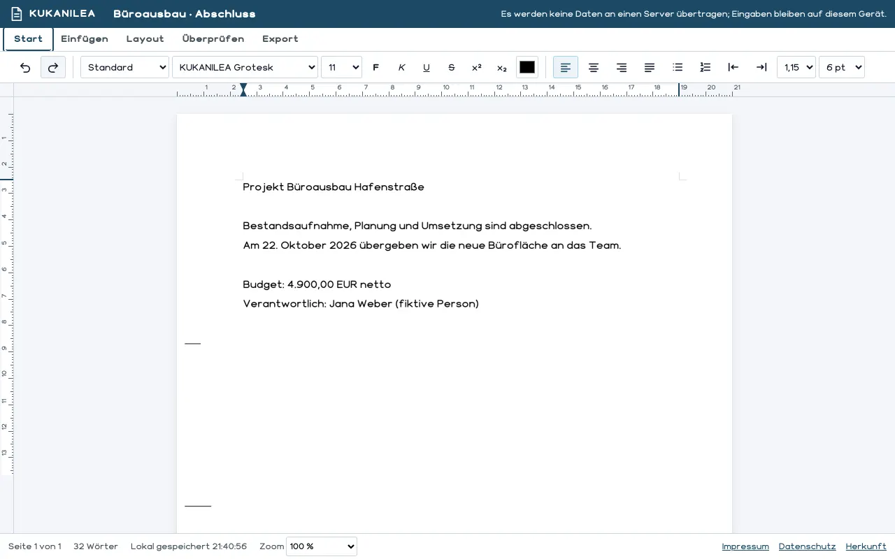 Anwendungsansicht von Dokument-Editor