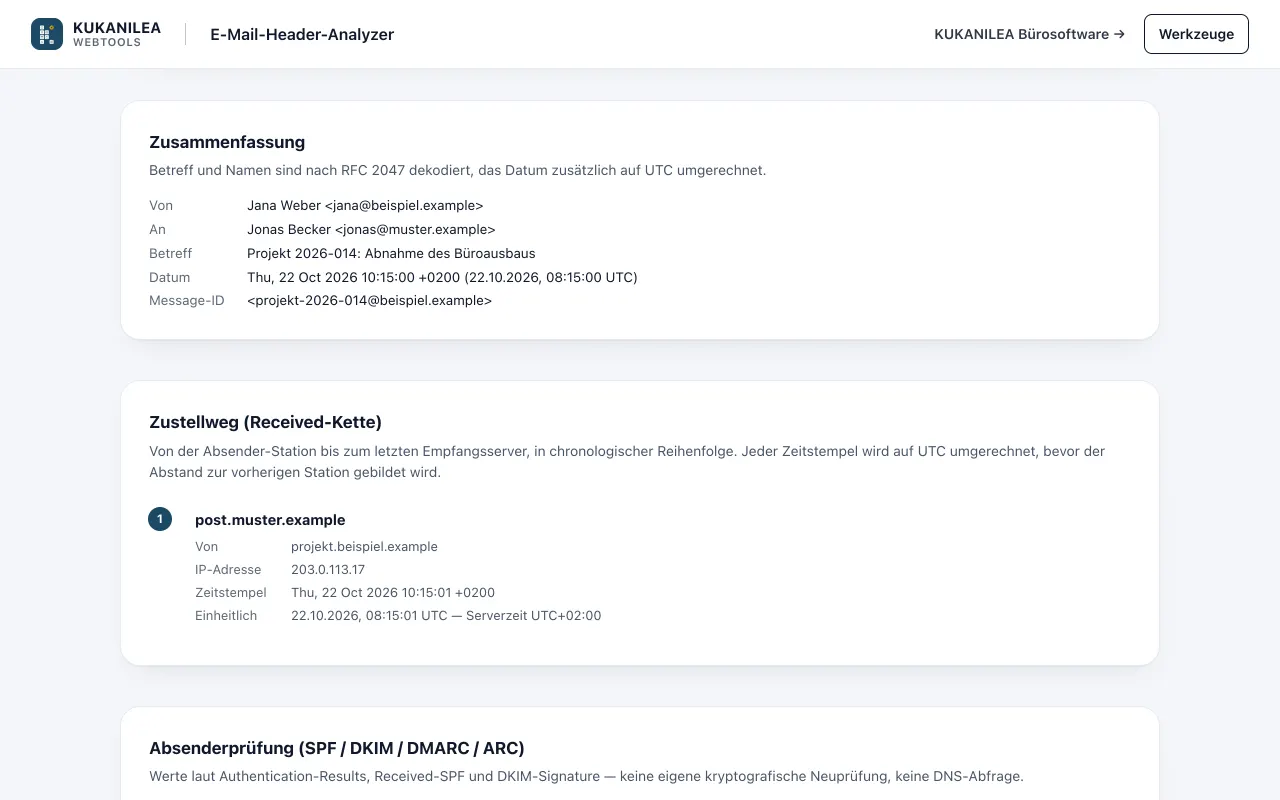 Anwendungsansicht von E-Mail-Header-Analyzer