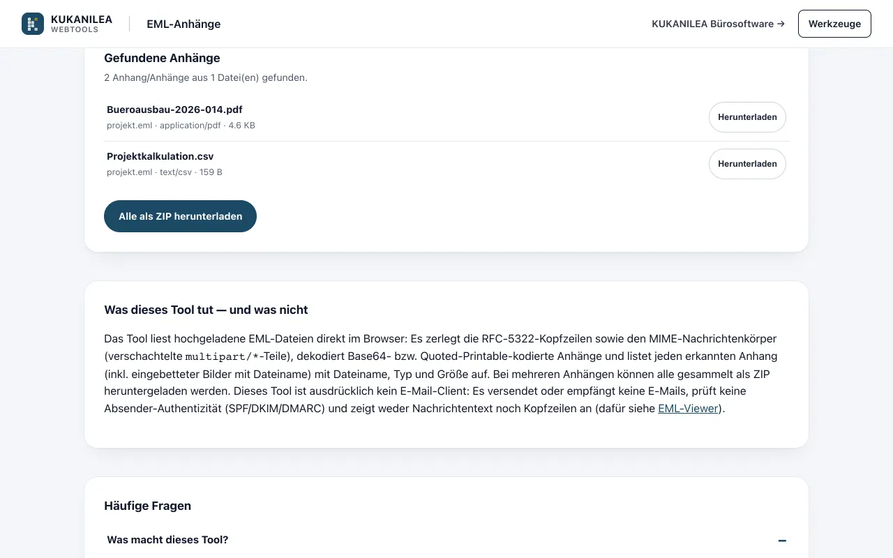 Anwendungsansicht von EML-Anhänge extrahieren