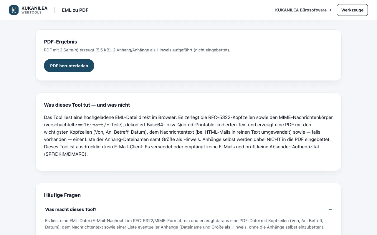 Anwendungsansicht von EML zu PDF