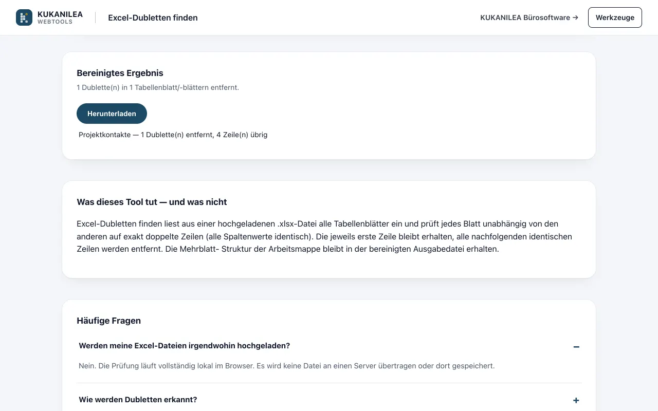 Anwendungsansicht von Excel-Dubletten finden
