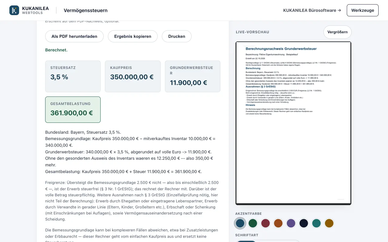 Anwendungsansicht von Grunderwerb- & Erbschaftsteuer