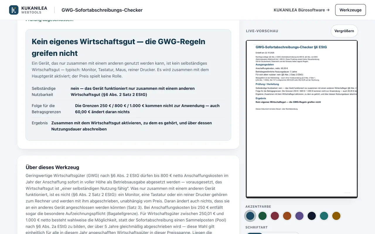 Anwendungsansicht von GWG-Checker