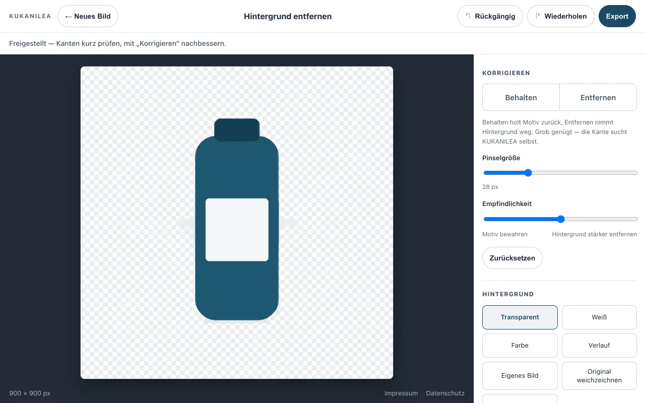 Anwendungsansicht von Hintergrund entfernen