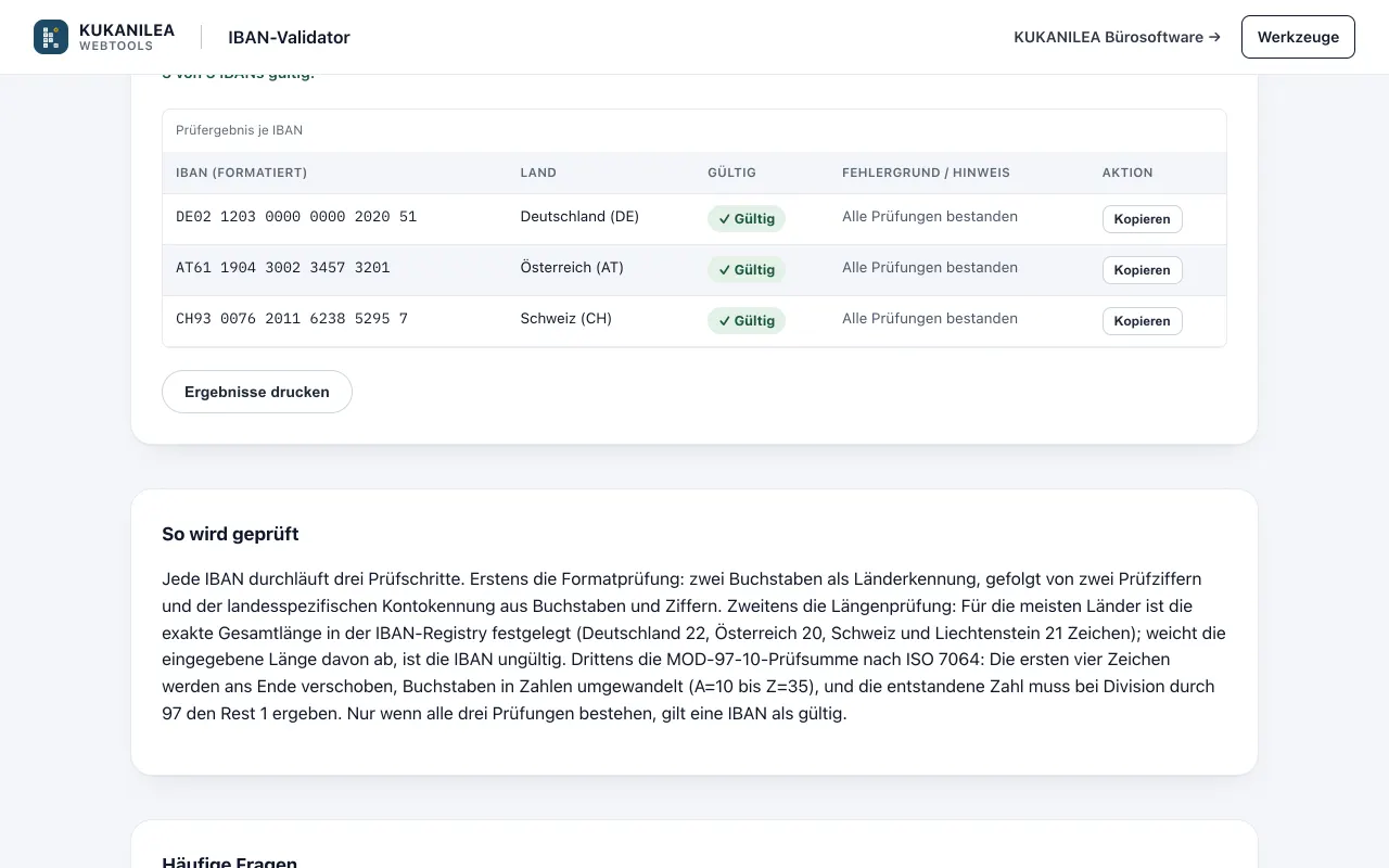 Anwendungsansicht von IBAN-Validator