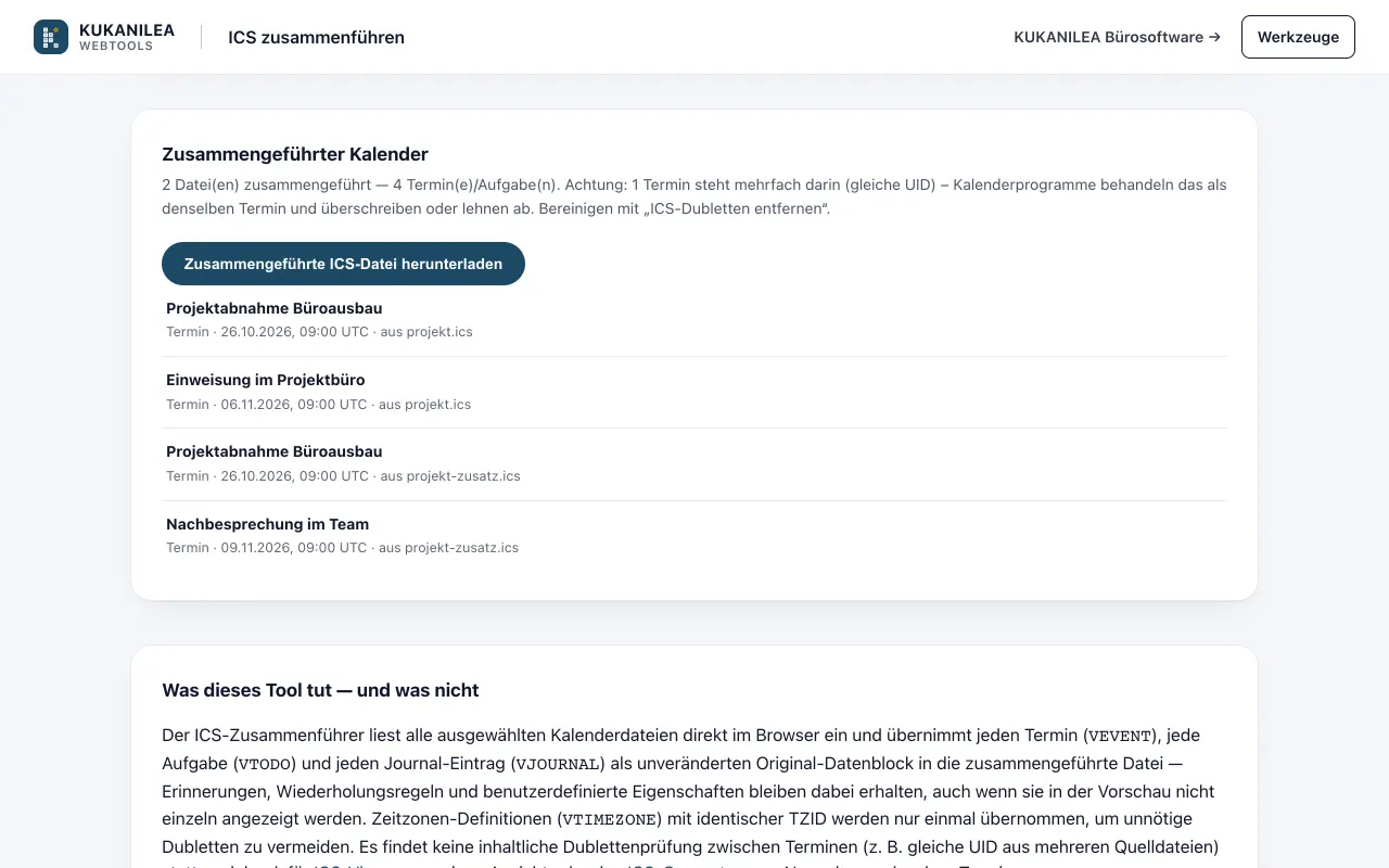 Anwendungsansicht von ICS zusammenführen