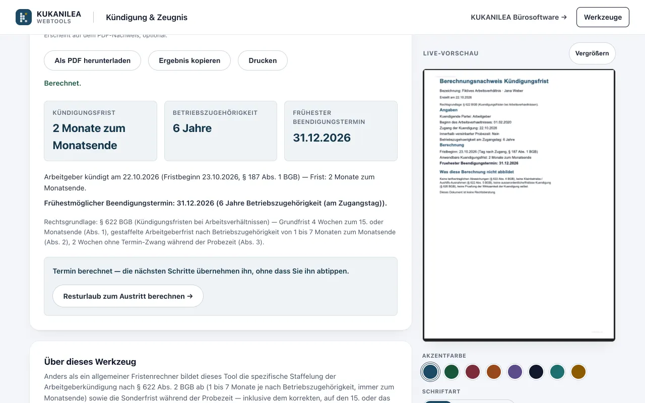 Anwendungsansicht von Kündigungsfrist & Abfindung