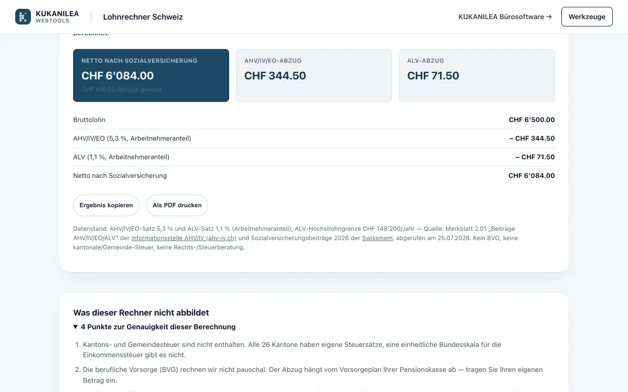 Anwendungsansicht von Brutto-Netto-Rechner Schweiz