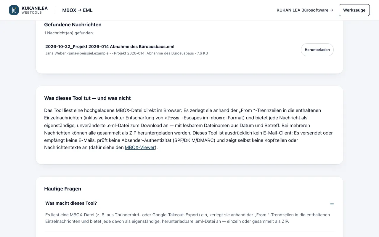 Anwendungsansicht von MBOX → EML