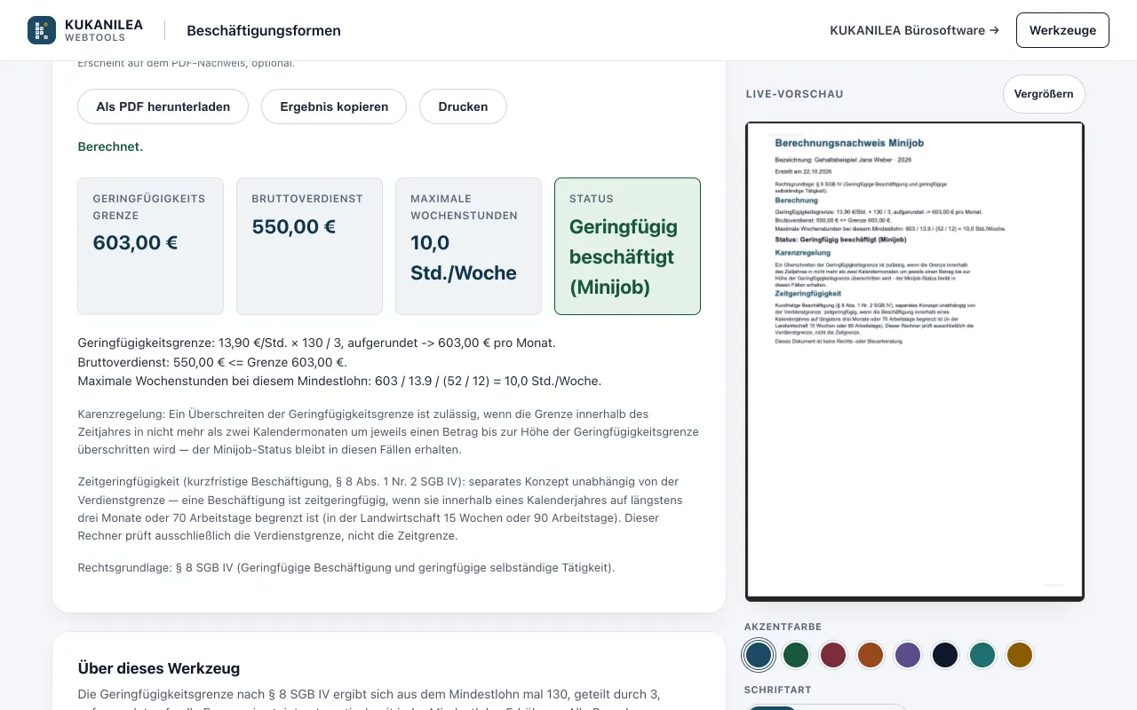 Anwendungsansicht von Minijob & Midijob