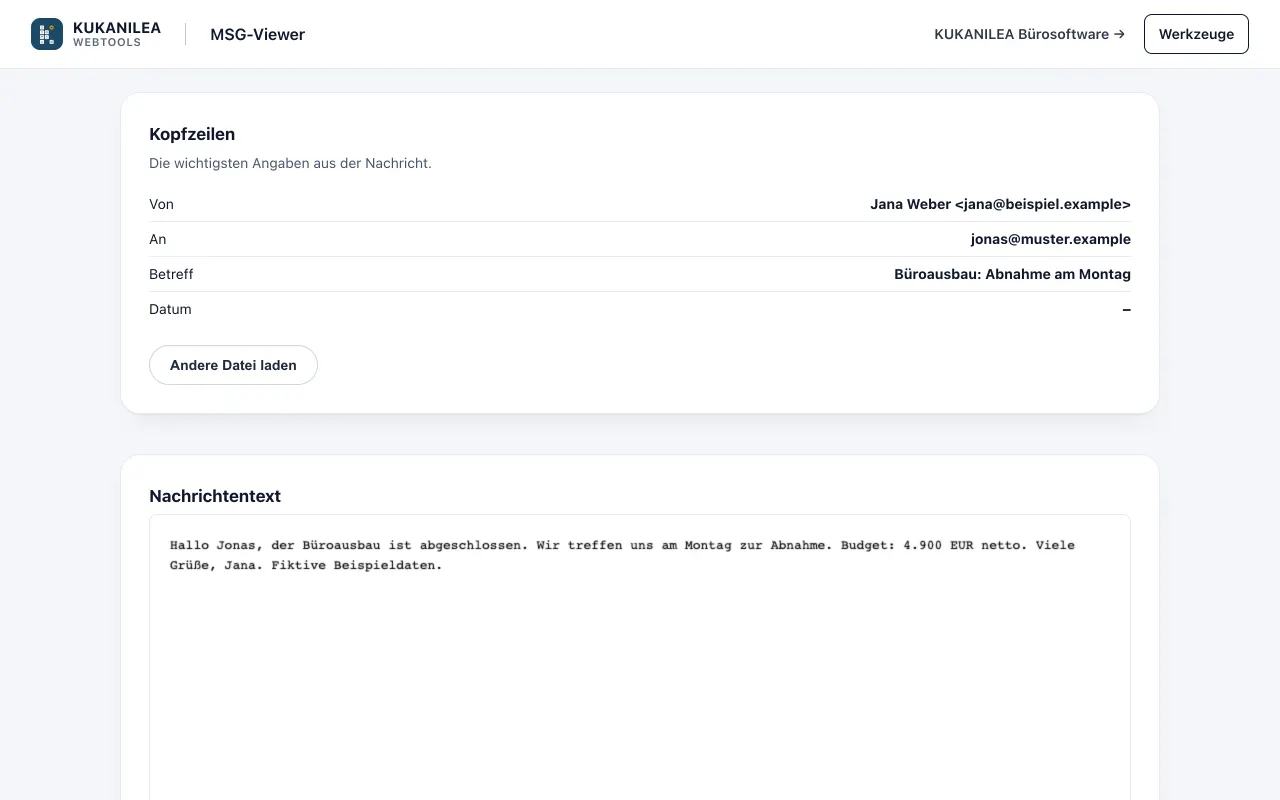 Anwendungsansicht von MSG-Viewer