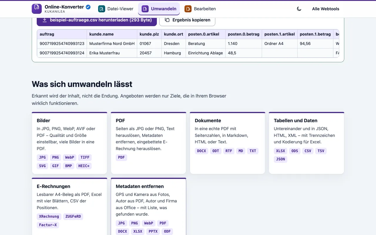 Anwendungsansicht von Online-Konverter