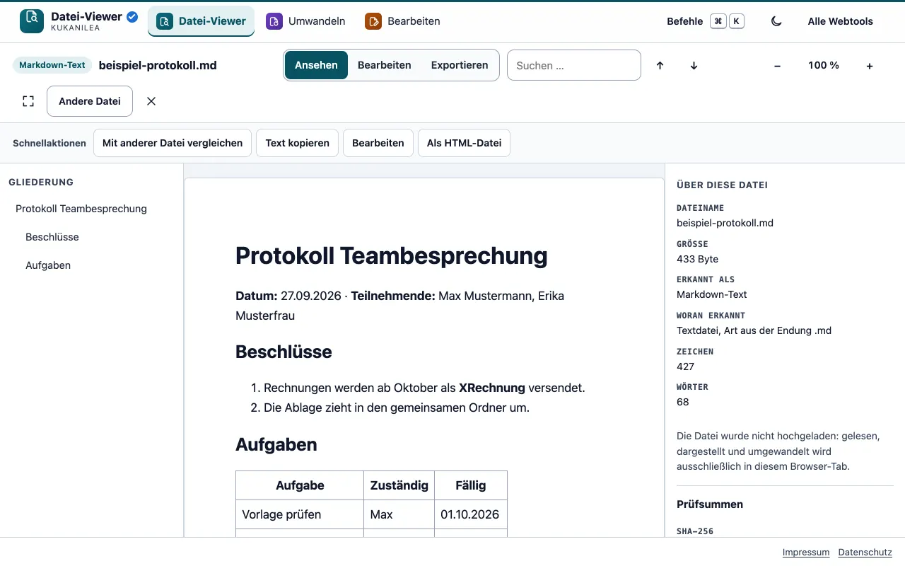 Anwendungsansicht von Datei-Viewer