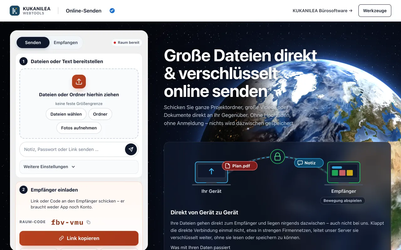 Anwendungsansicht von Online-Senden