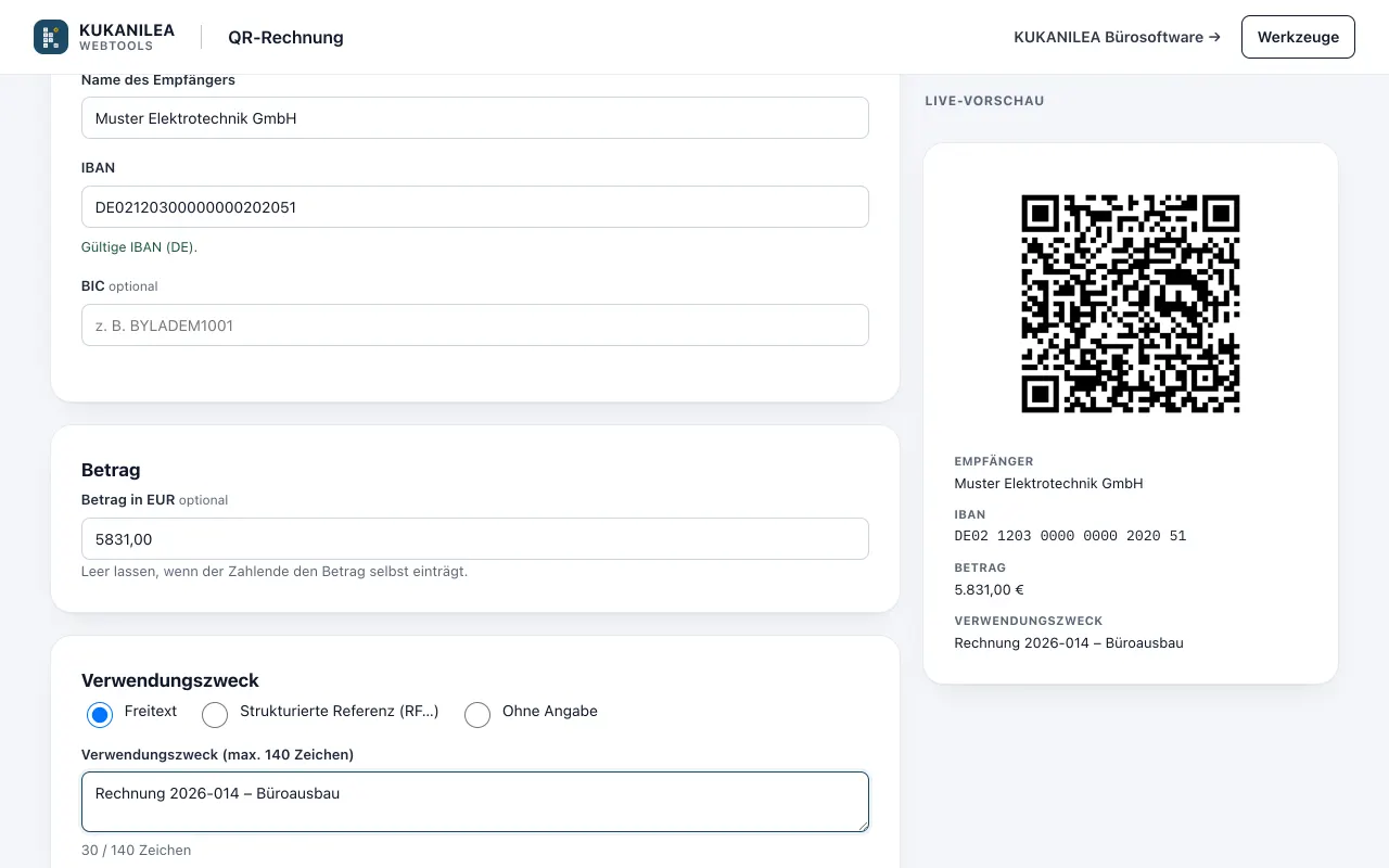 Anwendungsansicht von QR-Zahlungscode-Generator