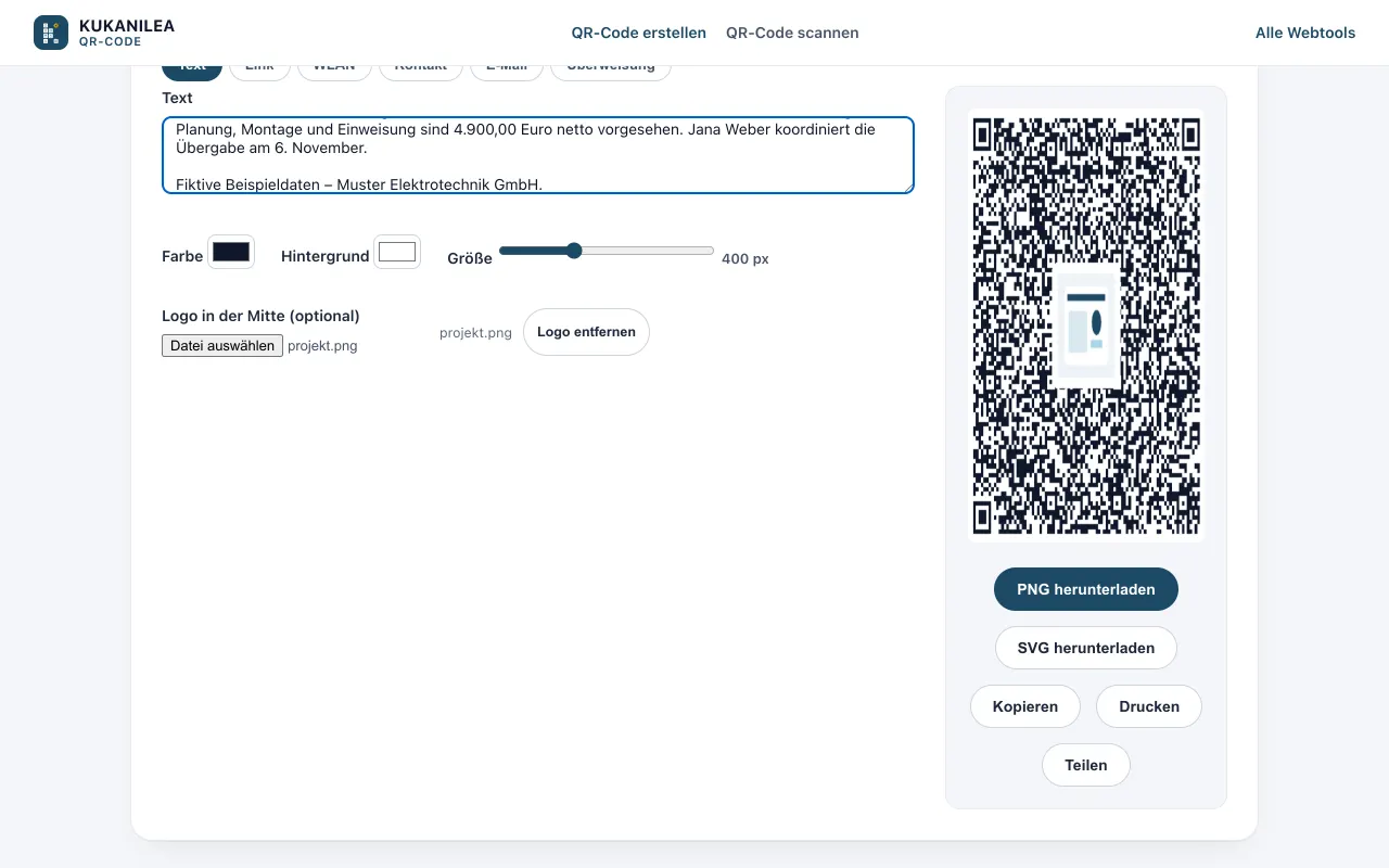 Anwendungsansicht von QR-Codes