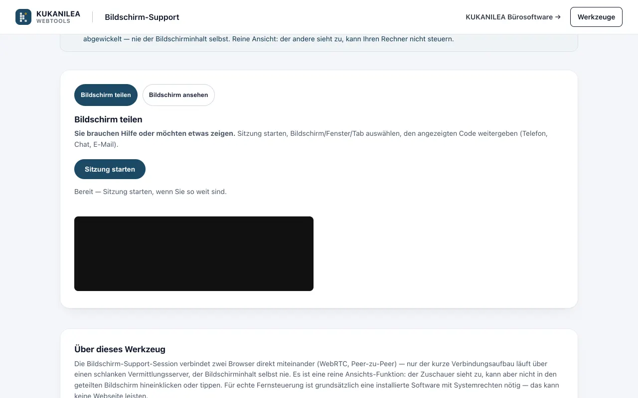Anwendungsansicht von Bildschirm-Support
