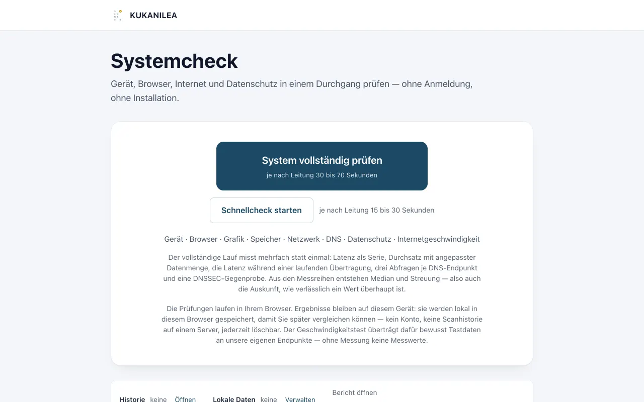 Anwendungsansicht von Systemcheck