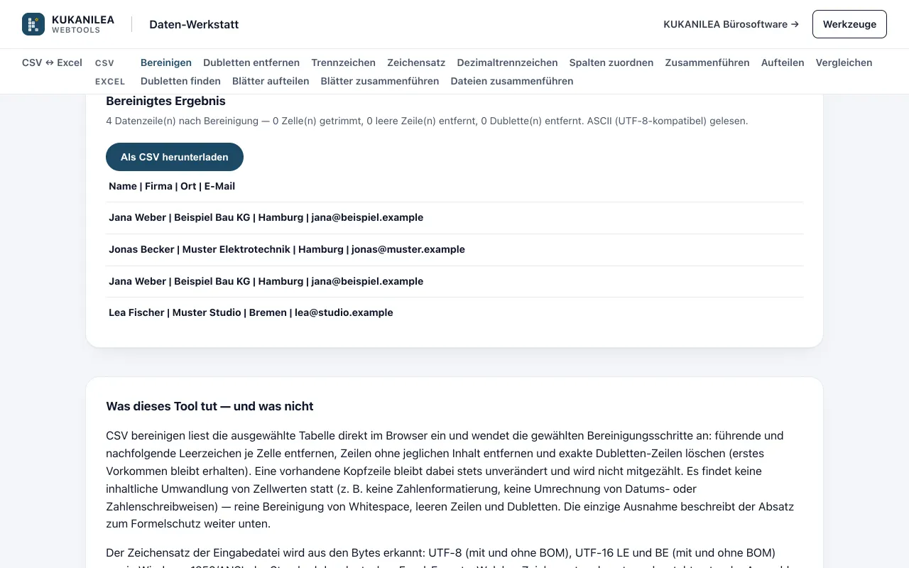 Anwendungsansicht von Daten-Werkstatt (CSV & Excel)
