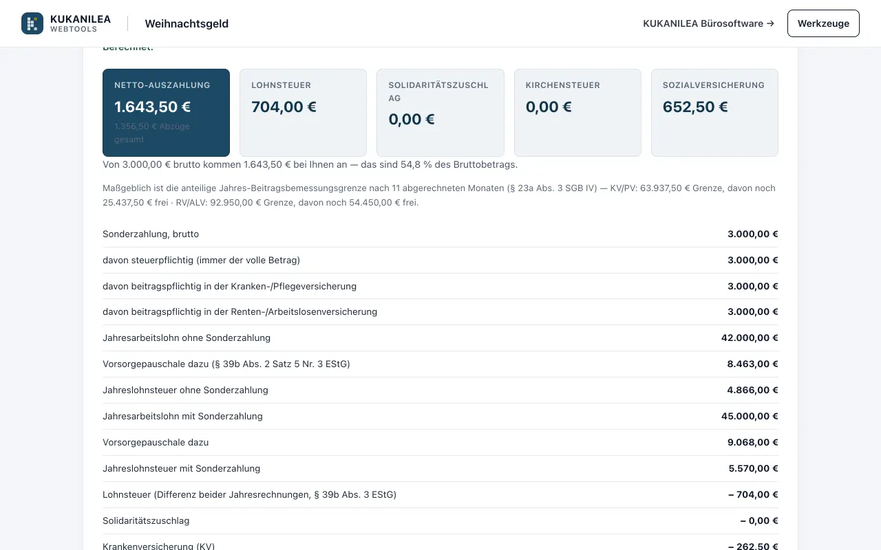 Anwendungsansicht von Weihnachtsgeld & Urlaubsgeld
