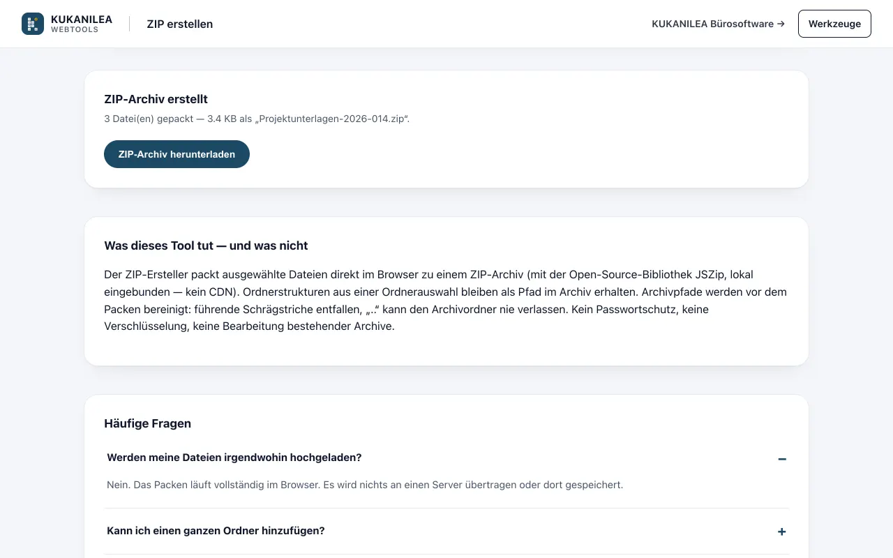 Anwendungsansicht von ZIP erstellen